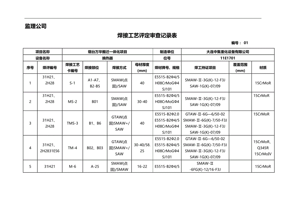 2020（质量管理套表）换热器监理总结质量记录表_第3页