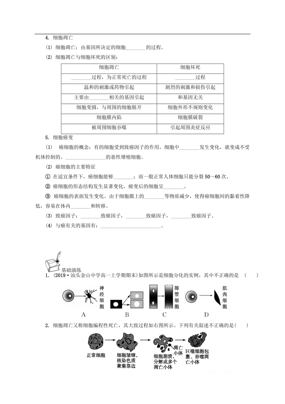 江苏省2018-2019学年高中生物暑假作业第十八天细胞分化衰老癌变和凋_第3页