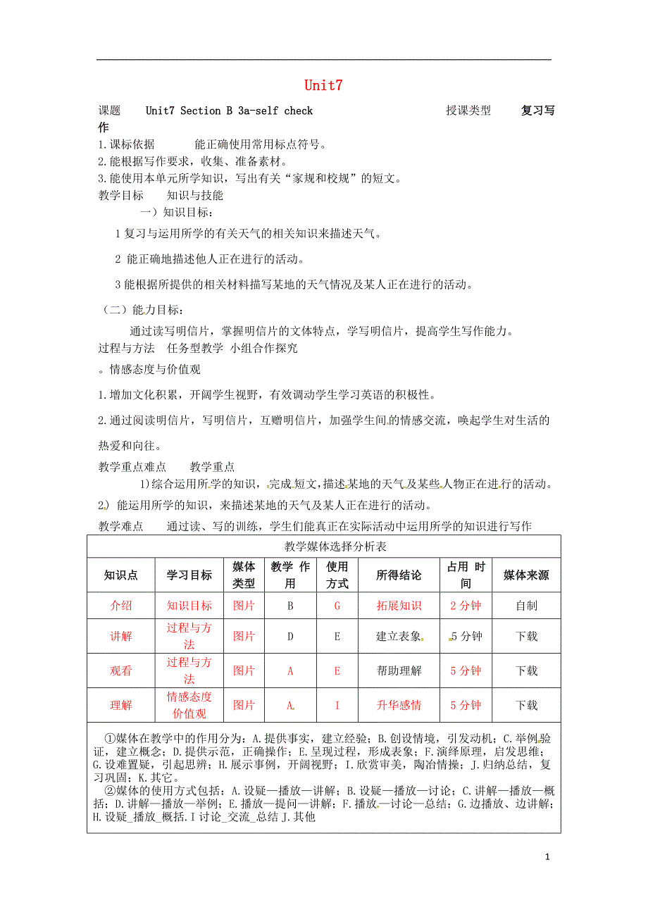 湖北黄冈麻城七级英语下册Unit7It’srainingSectionB3aselfcheck教学设计新人教新目标 1.doc_第1页