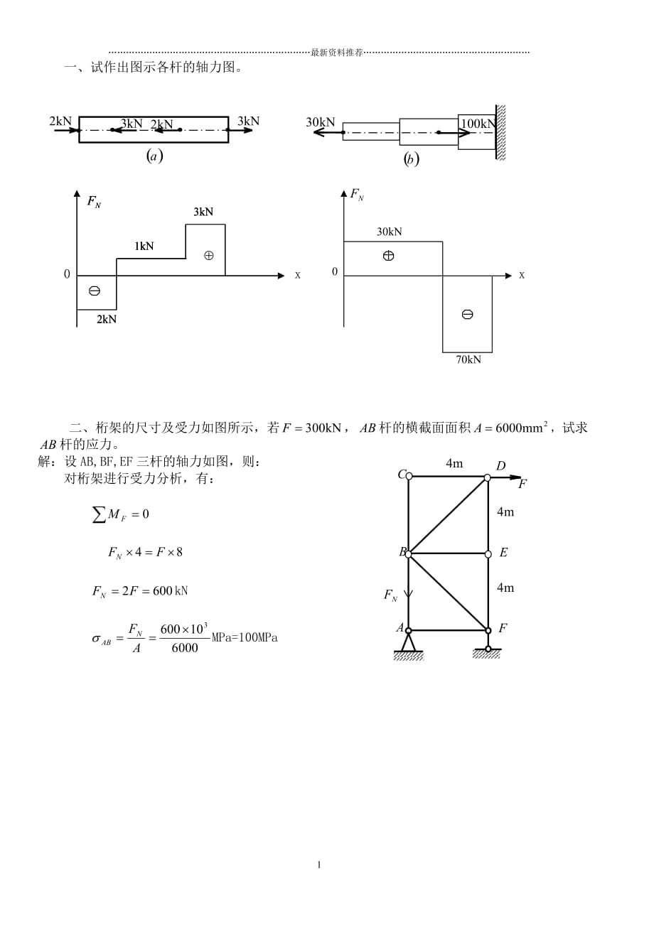 一、试作出图示各杆的轴力图精编版_第1页