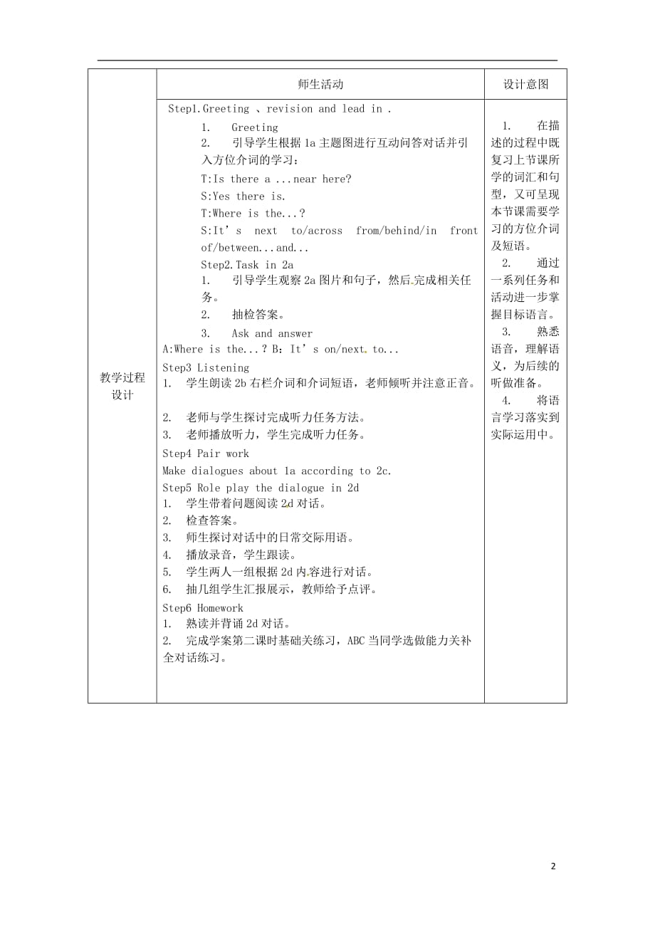 湖北黄冈麻城七级英语下册Unit8IsthereapostofficenearhereSectionA2a2e教学设计新人教新目标.doc_第2页