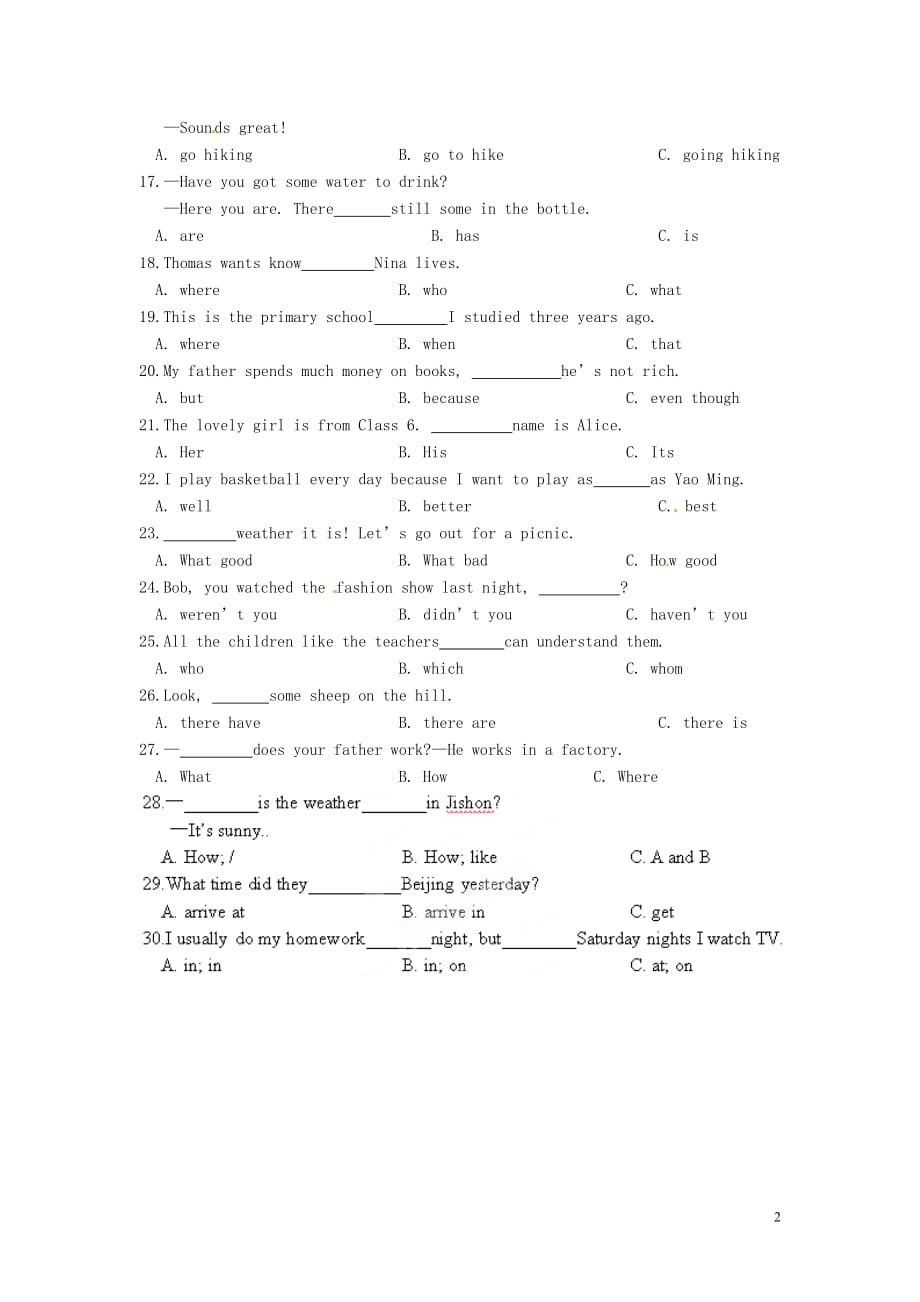 湖南吉首民族中学中考英语单项选择专项复习4 人教新目标.doc_第2页