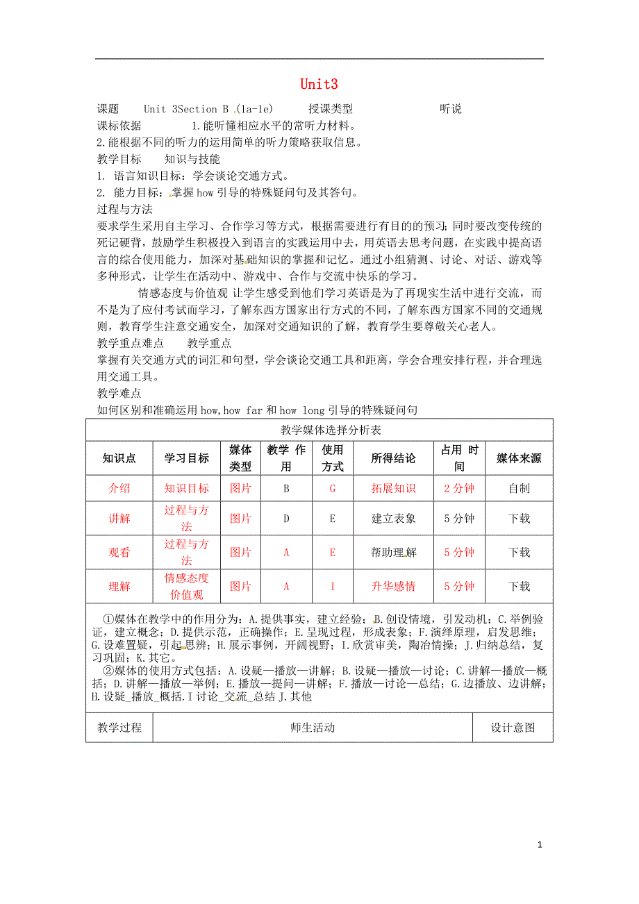 湖北黄冈麻城七级英语下册Unit3HowdoyougettoschoolSectionB1a1e教学设计新人教新目标 1.doc_第1页