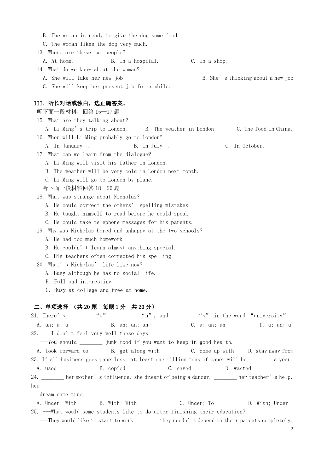 天津第一中学九级英语第二次月考.doc_第2页