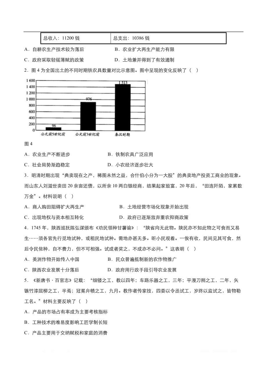 2020届高三 历史精准培优专练：二 古代中国的农业、手工业、商业_第2页