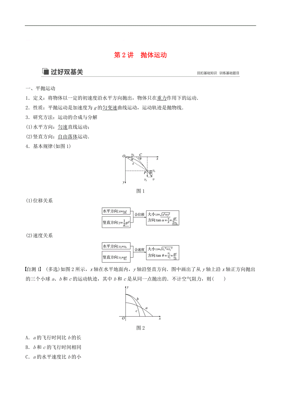 江苏专用2020版高考物理新增分大一轮复习第四章曲线运动万有引力与航天第2讲抛体运动讲义含解析_第1页