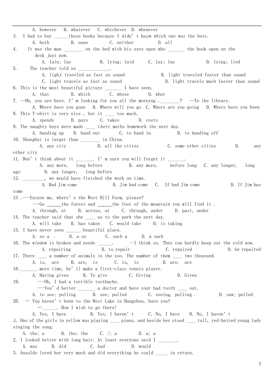 山东滕州滕西中学初中英语自主招生辅导专项练习题5 人教新目标.doc_第2页