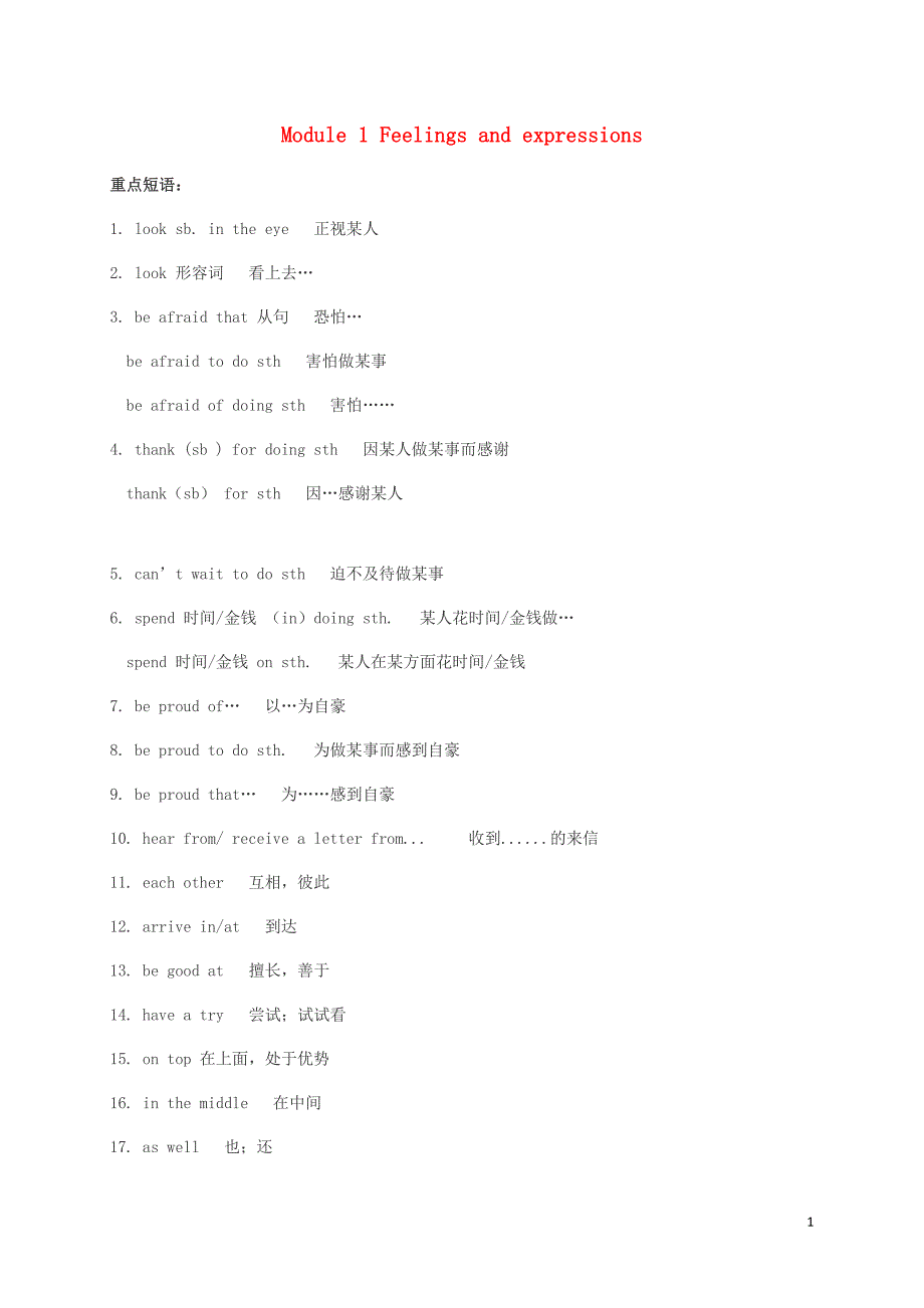 八级英语下册Module1Feelingsandexpressions重点短语和重点语法新外研 1.doc_第1页