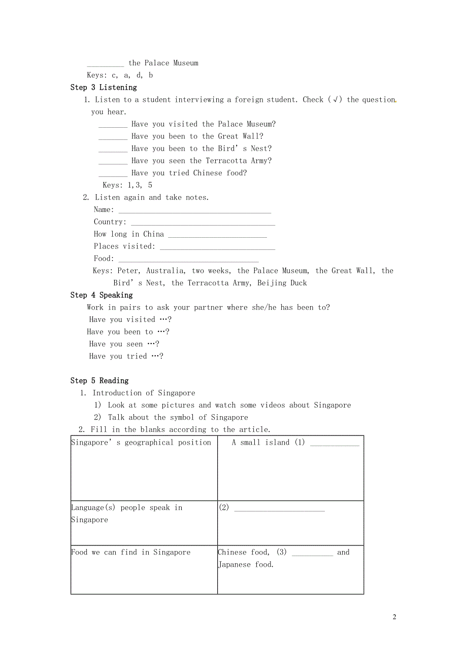 重庆大足区拾万中学八级英语下册Unit9HaveyoueverbeentoamuseumSectionB11a2e学案新人教新目标.doc_第2页