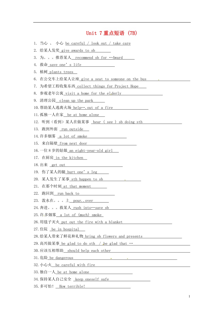 江苏永丰初级中学七级英语下册Unit7Abilities重点短语练习新牛津 1.doc_第1页