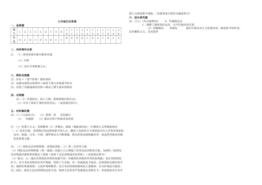 广东省佛山市大塘中学九年级历史下册第一次月考试卷 人教新课标版_第3页