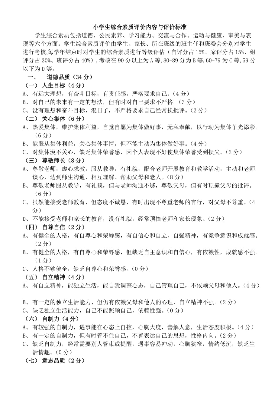 小学生综合素质评价内容与评价标准.doc_第1页