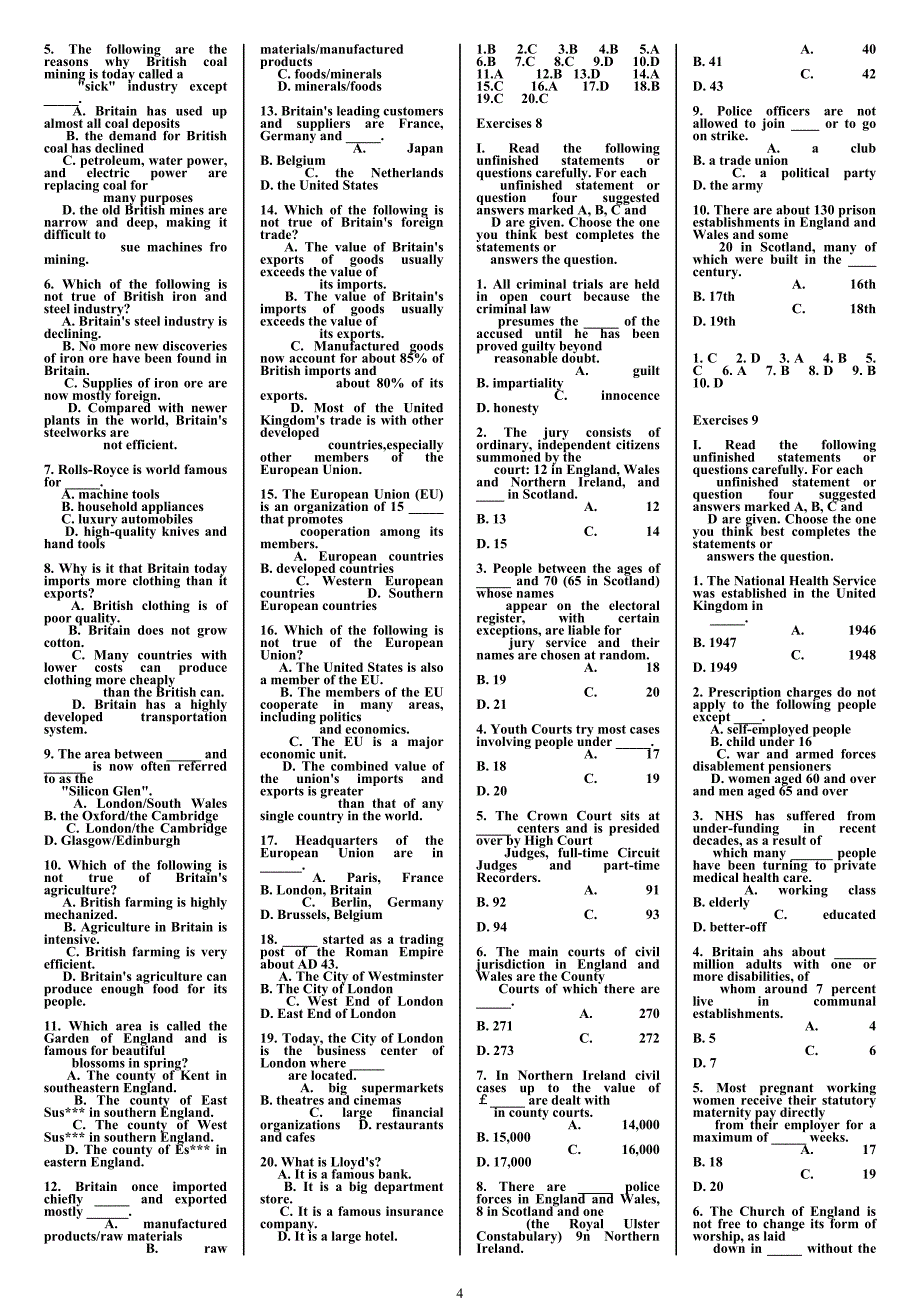 英语国家概况选择题最新.doc_第4页