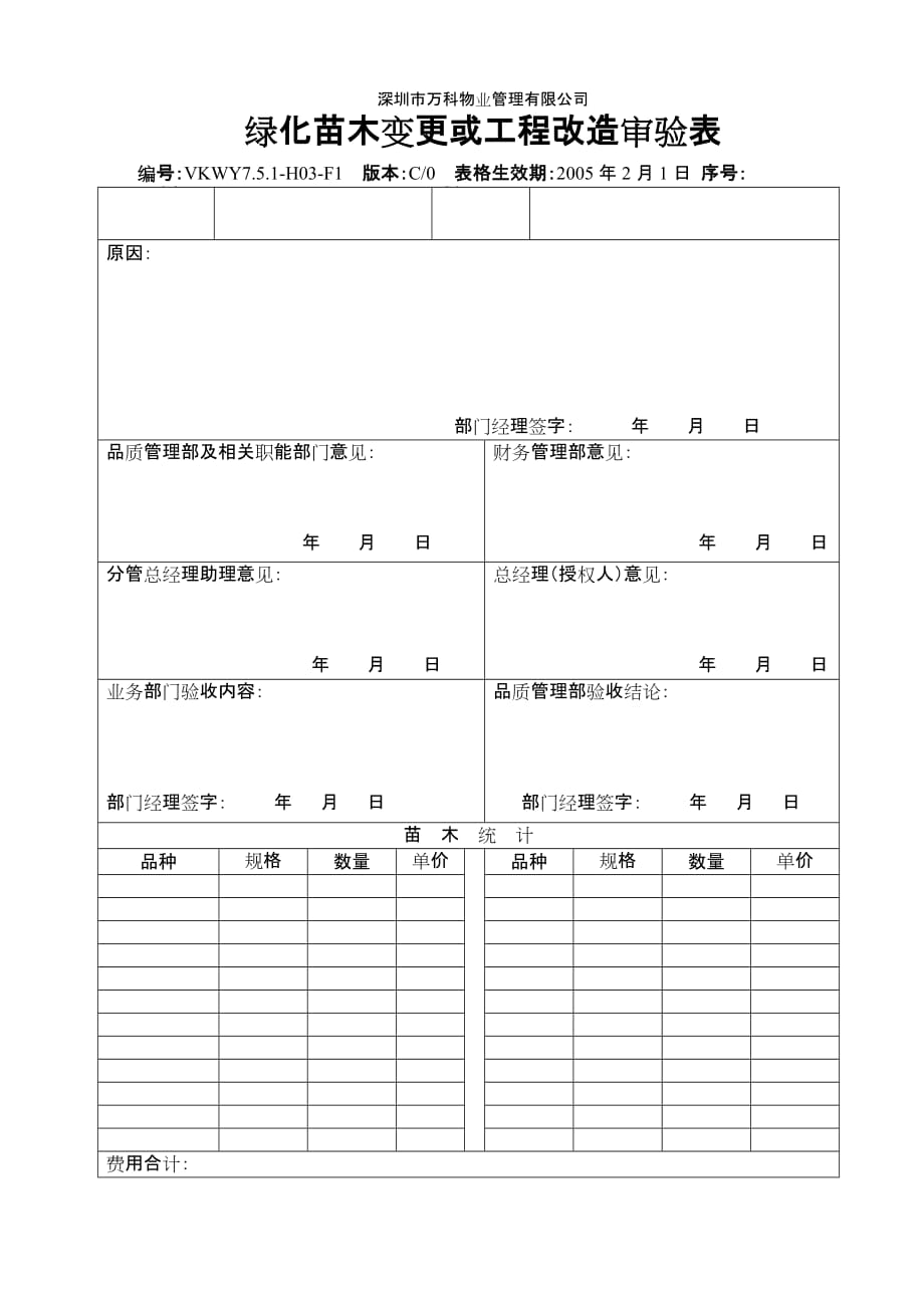 《精编》绿化苗木变更或工程改造审验表_第1页