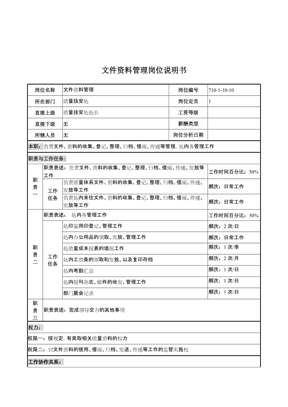 《精编》文件资料管理岗位职务说明_第1页