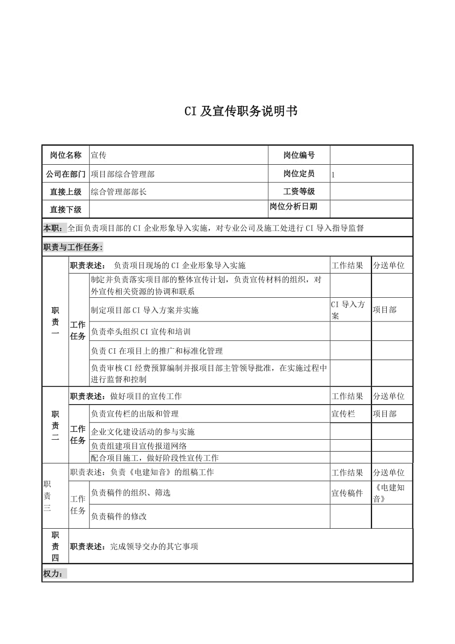 《精编》项目部综合管理部宣传岗位职责_第1页