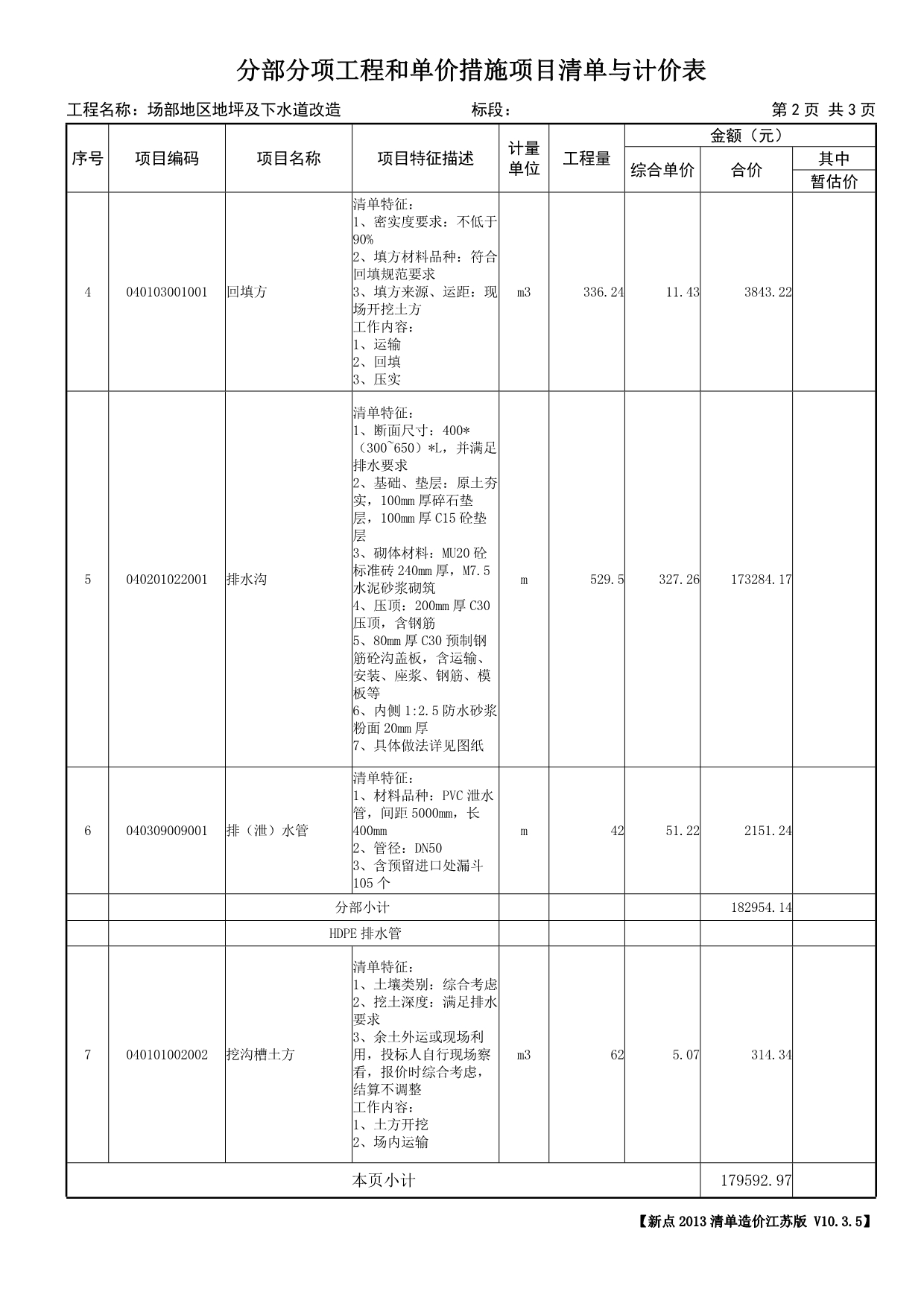 场部地区地坪及下水道改造工程发包价工程量清单明细_第5页