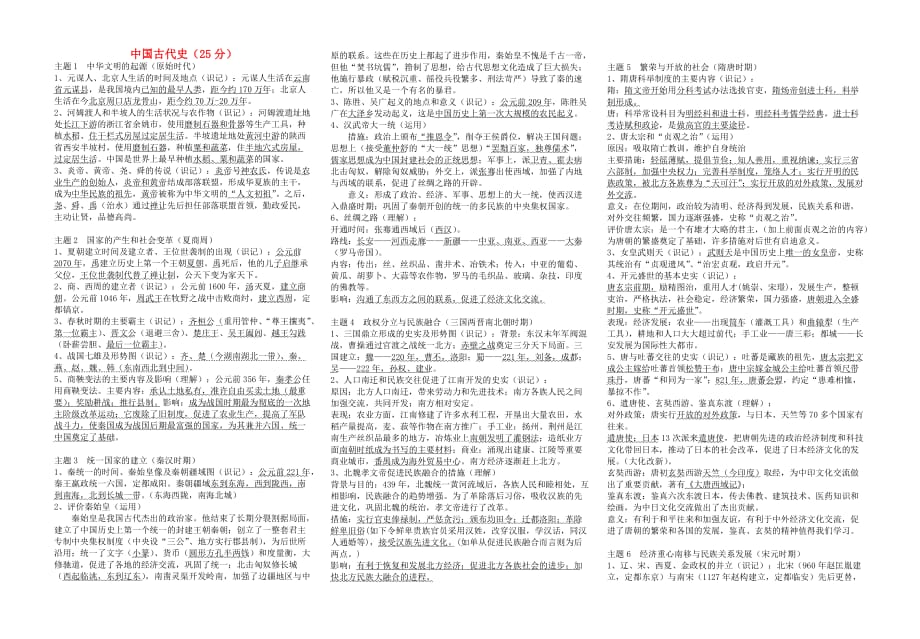 湖南省2020年初中历史毕业会考复习提纲 北师大版_第1页