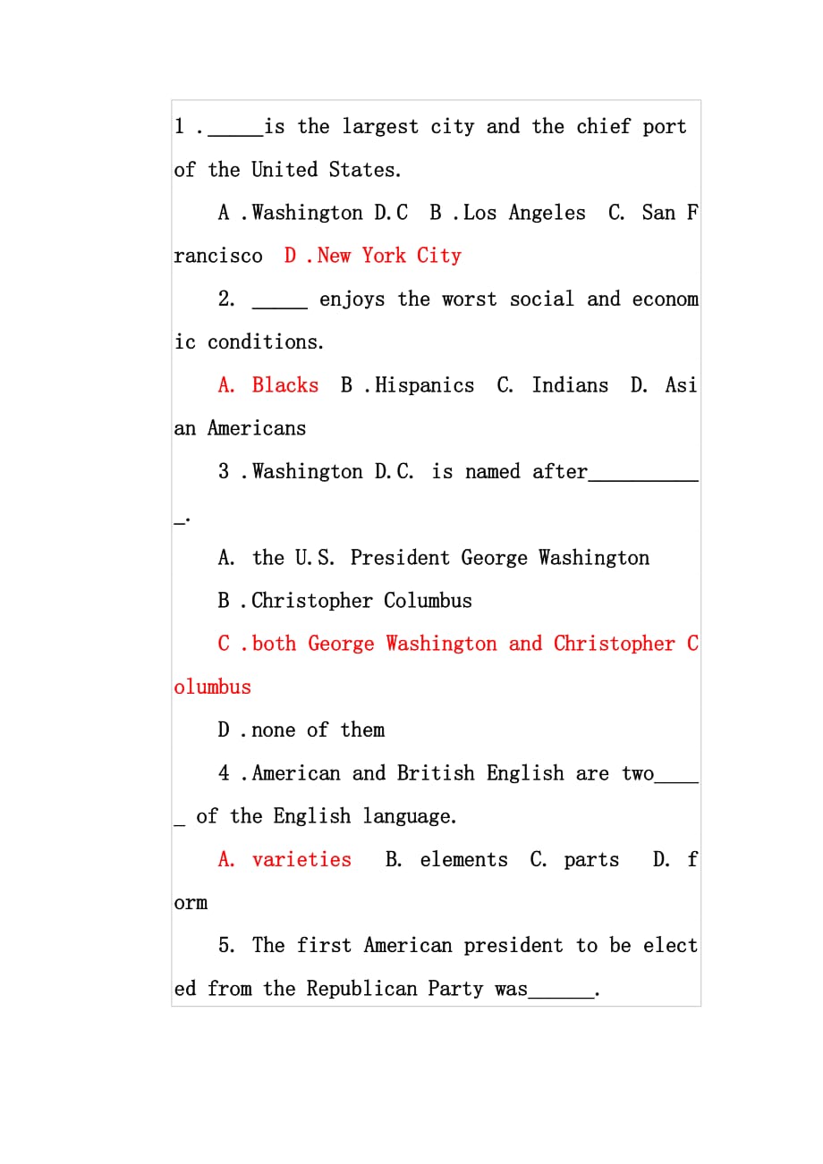 1美国概况练习 1(含答案).doc_第1页