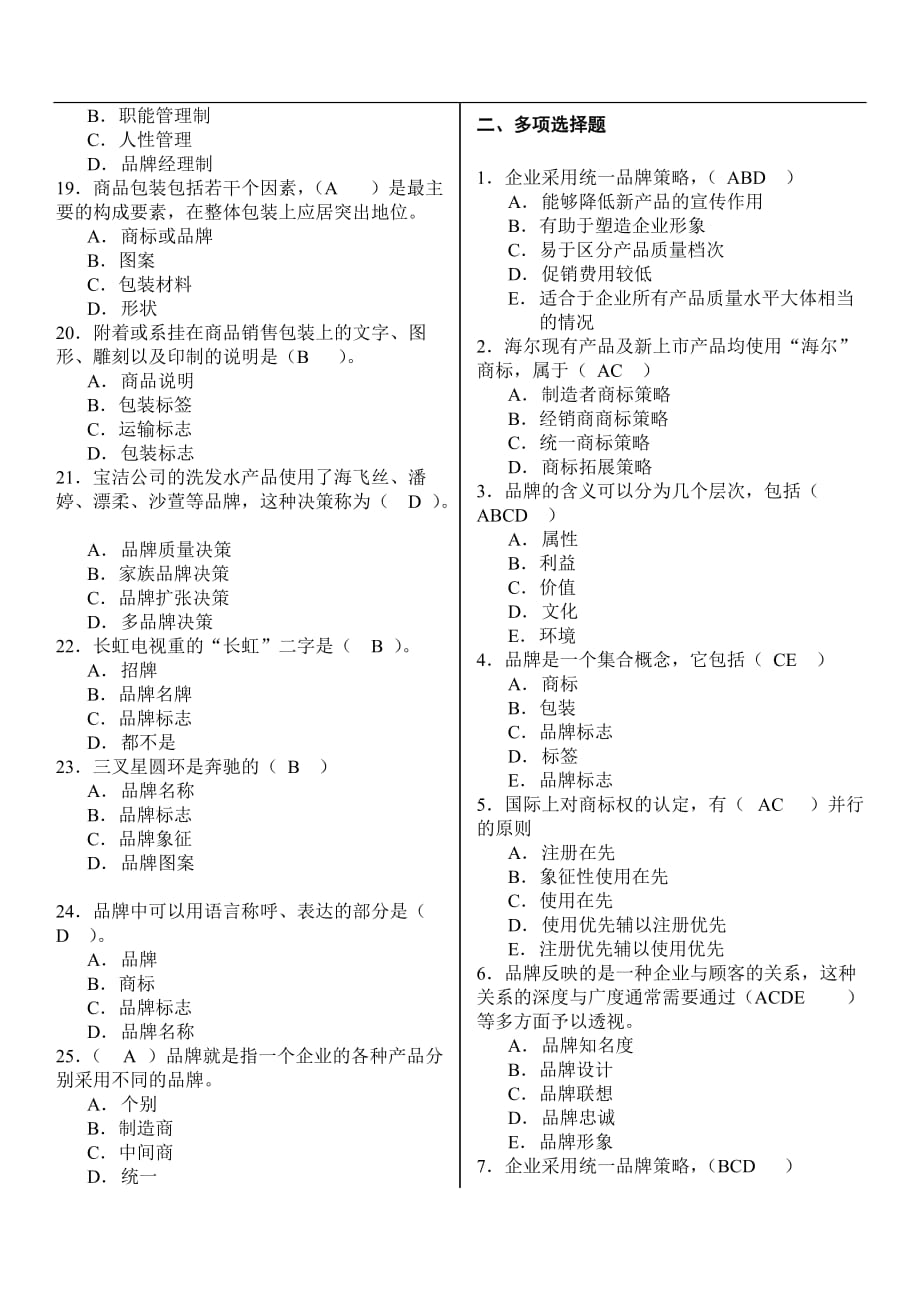 2020年品牌管理试卷及答案_第2页