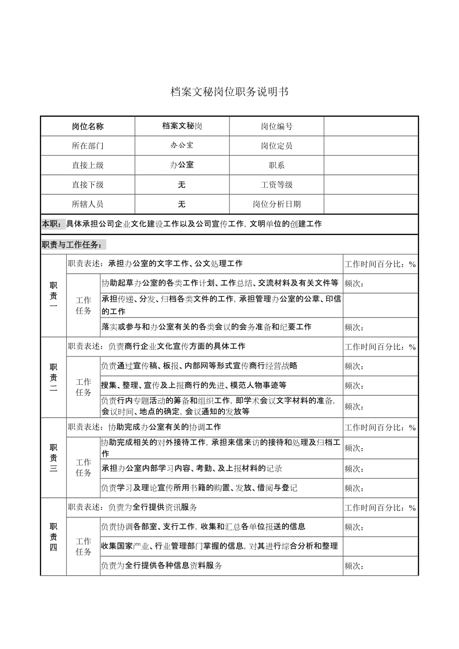 《精编》办公室档案文秘岗位职责_第1页