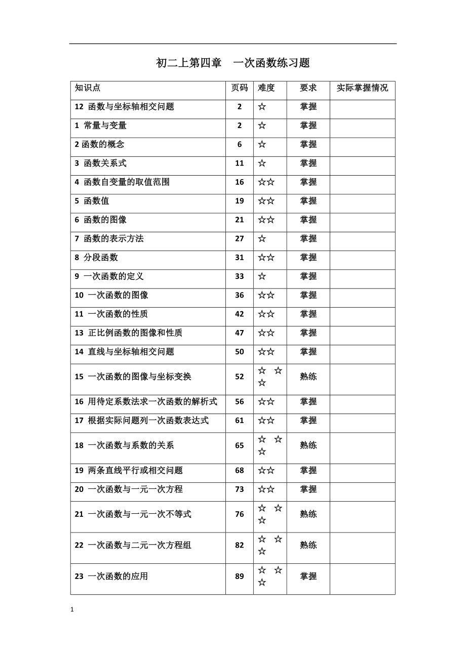 最新北师大版八年级上第四章-一次函数知识点分类练习题库(精编)教学教材_第1页