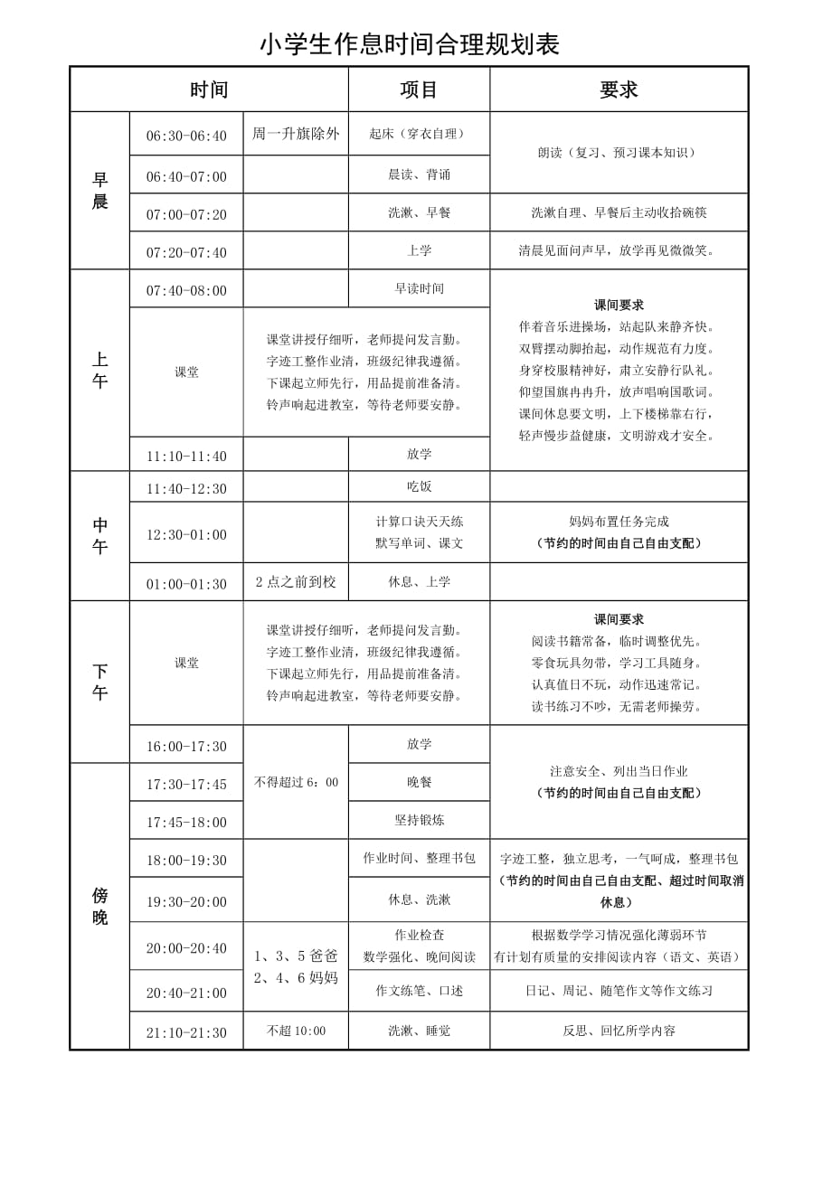 小学生作息时间合理规划表.doc_第1页