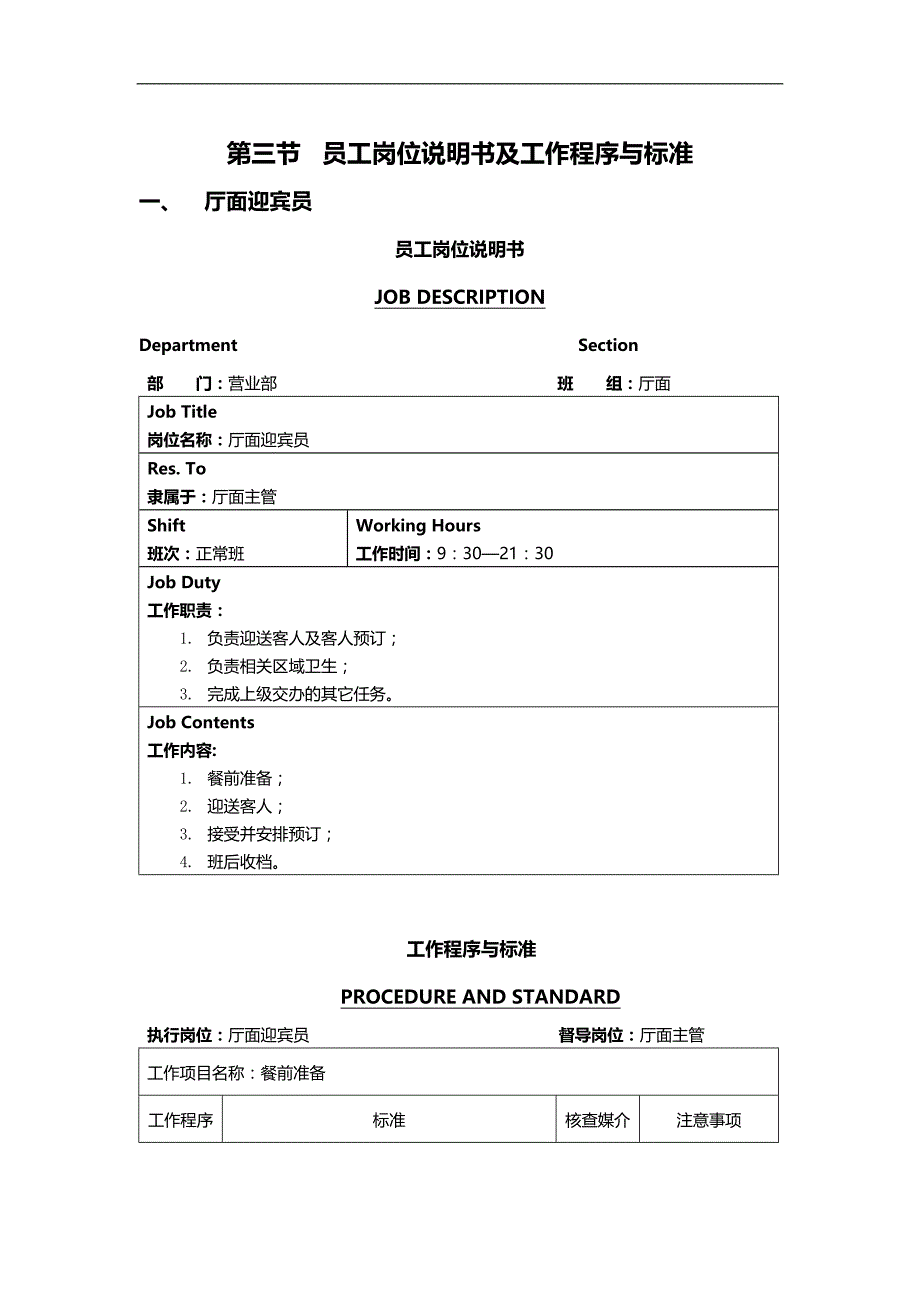 2020（岗位职责）员工岗位说明书及工作程序与标准_第1页