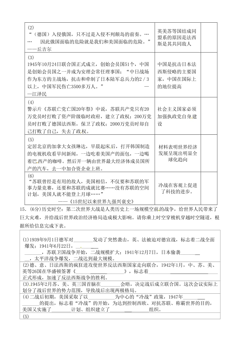 江苏省丰县实验初级中学2020届九年级历史12月月考试题_第3页