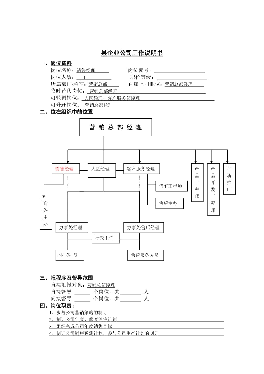 《精编》营销总部销售经理岗位职责_第1页