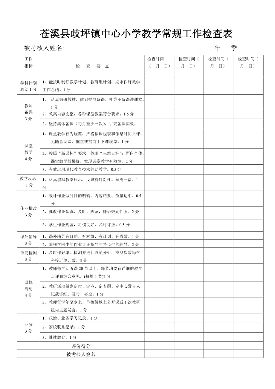 小学教学常规学月检查表.doc_第1页