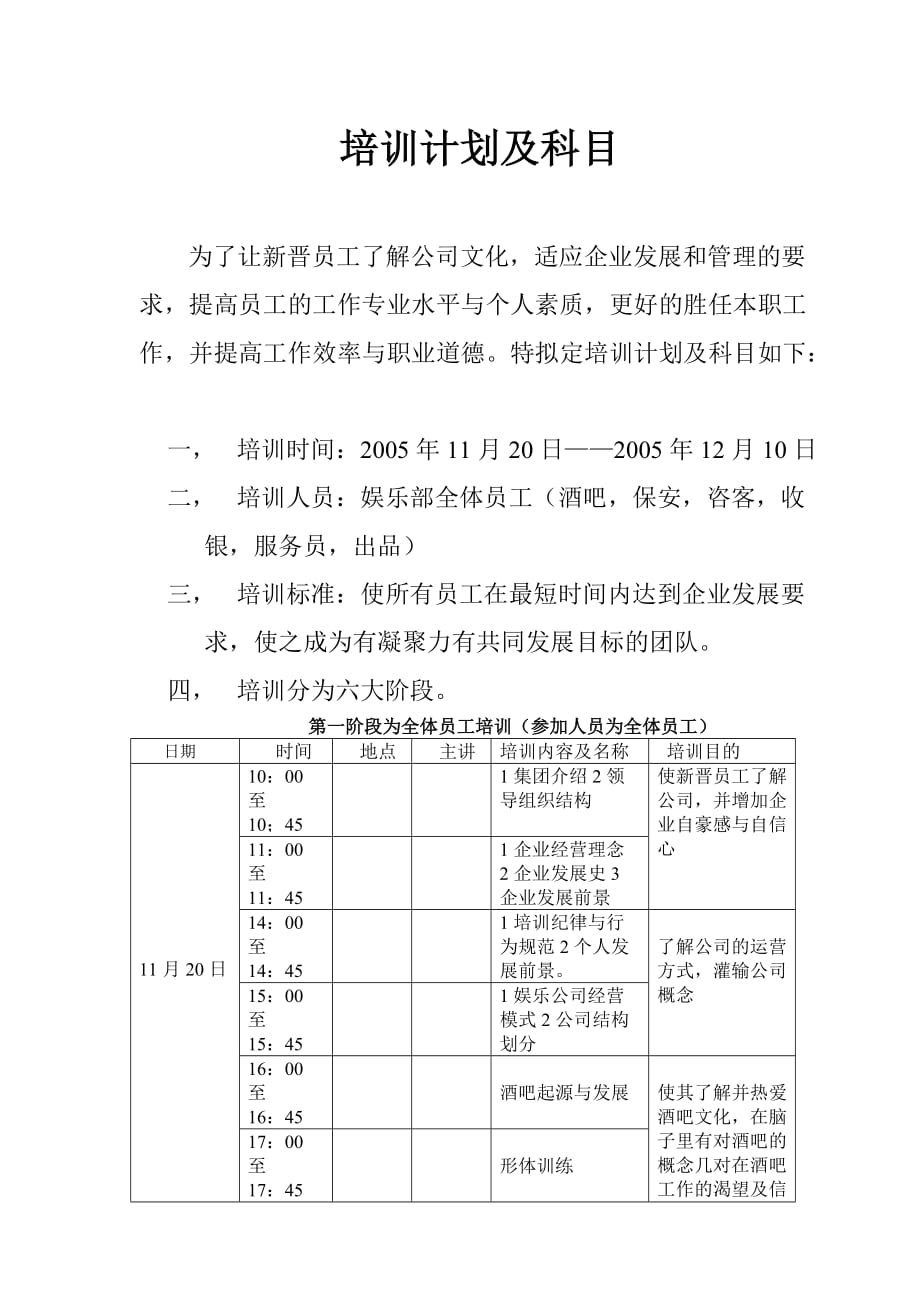 《精编》企业新晋员工培训计划与科目_第1页