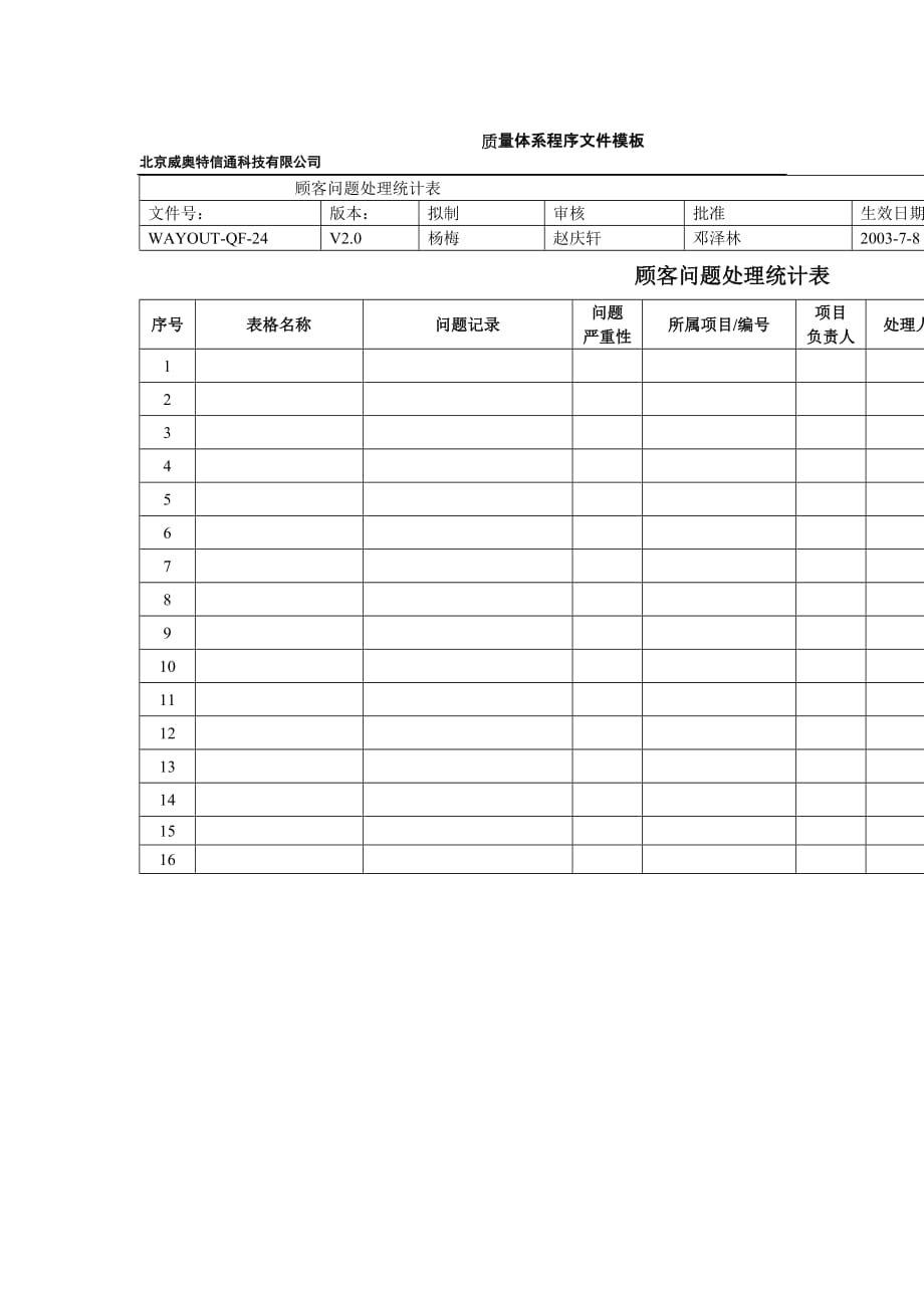 《精编》顾客问题处理情况记录表_第1页