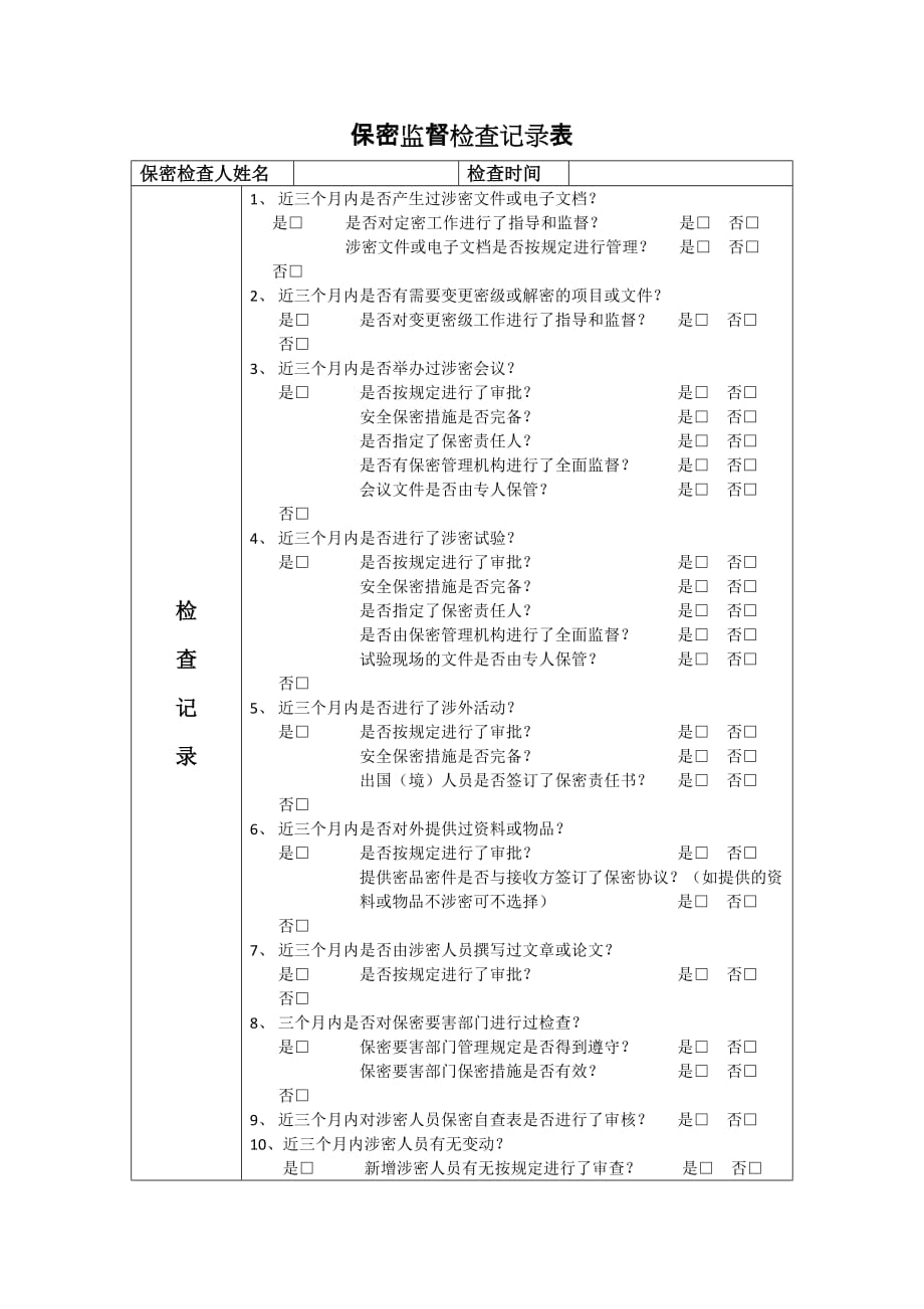 保密监督检查记录表.doc_第1页