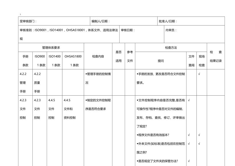 2020（质量认证）(QMISSHSS)三标一体内部审核检查表_第3页