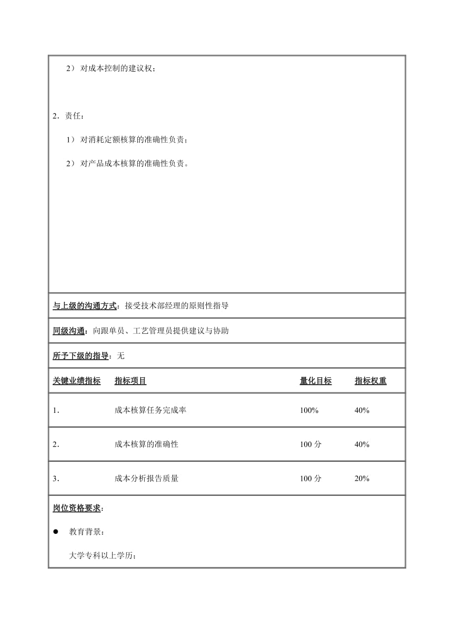 《精编》鞋业技术部成本核算员岗位说明书_第2页