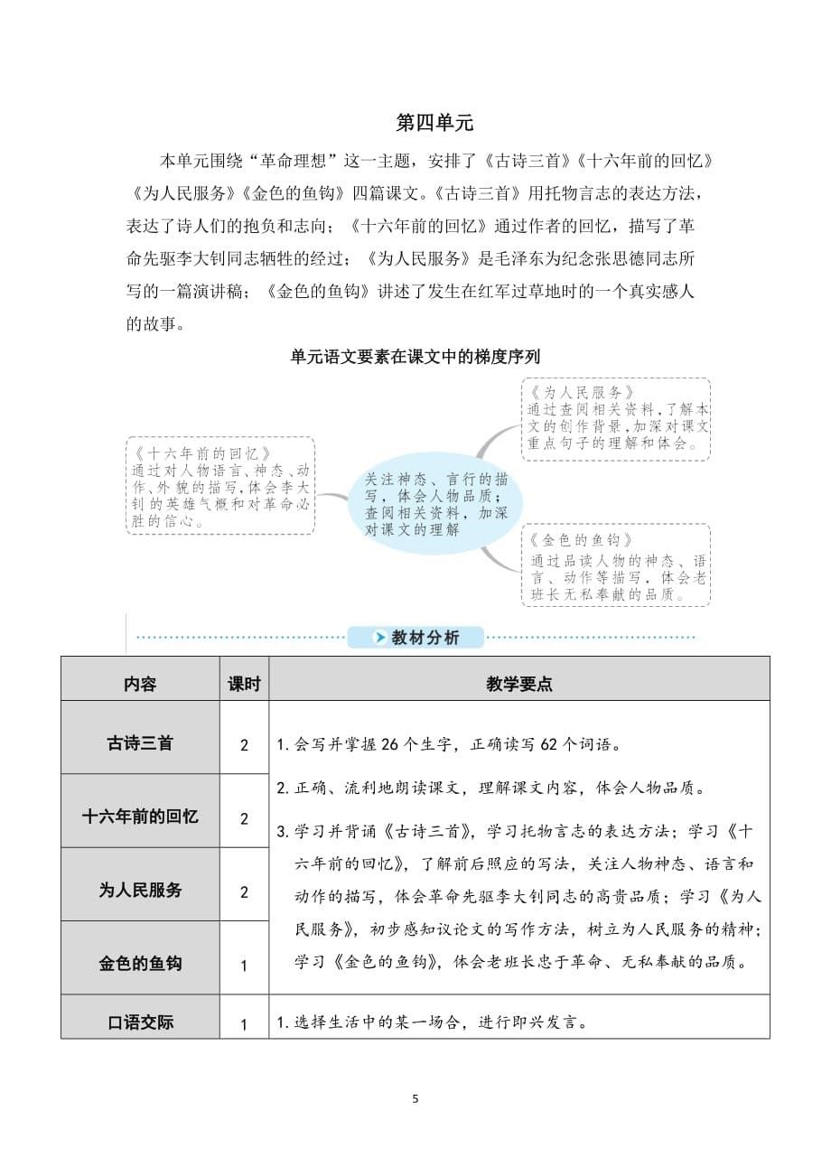 部编版小学语文六年级下学期单元教学计划.doc_第5页