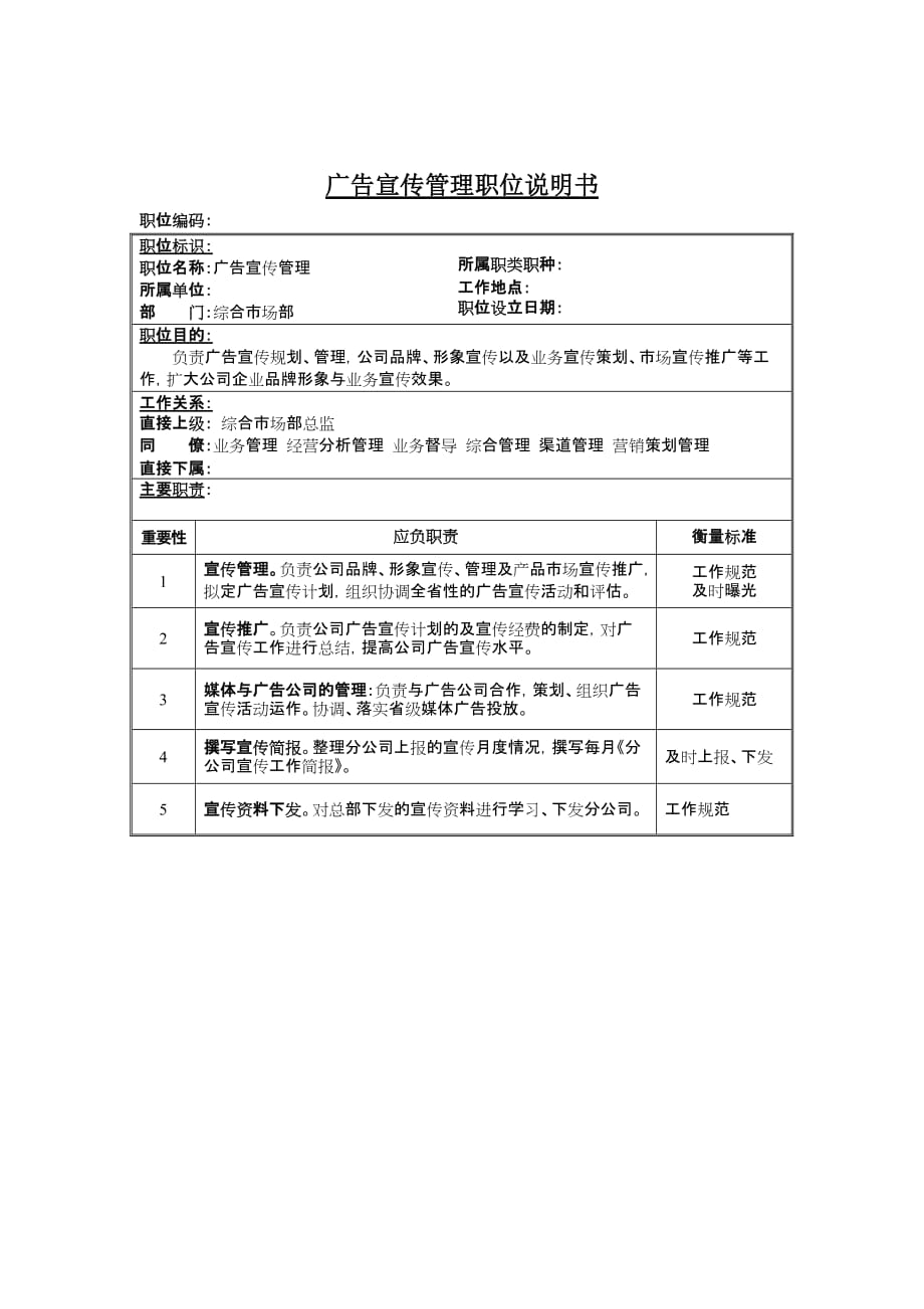 《精编》广告宣传管理职务说明_第1页