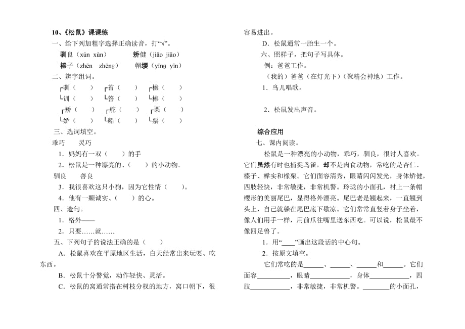 10、《松鼠》课课练.doc_第1页