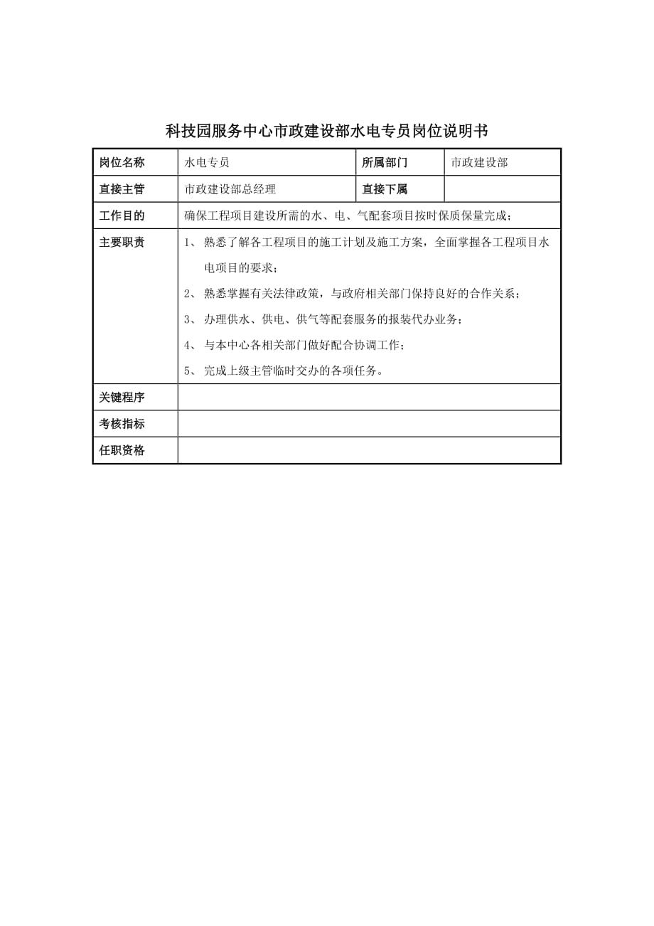 《精编》市政建设部水电专员岗位职责_第1页