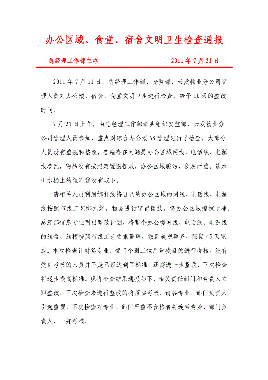 7月21日办公区域文明检查通报.doc_第1页