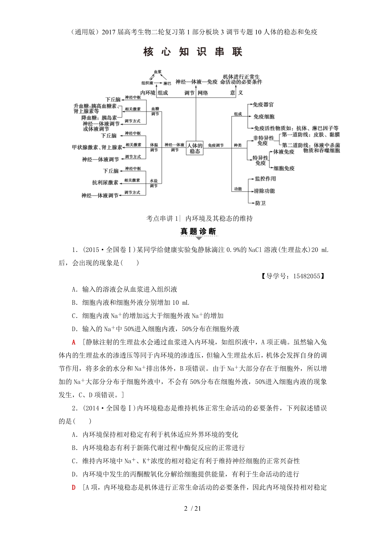 高考生物二轮复习第1部分板块3调节专题10人体的稳态和免疫_第2页