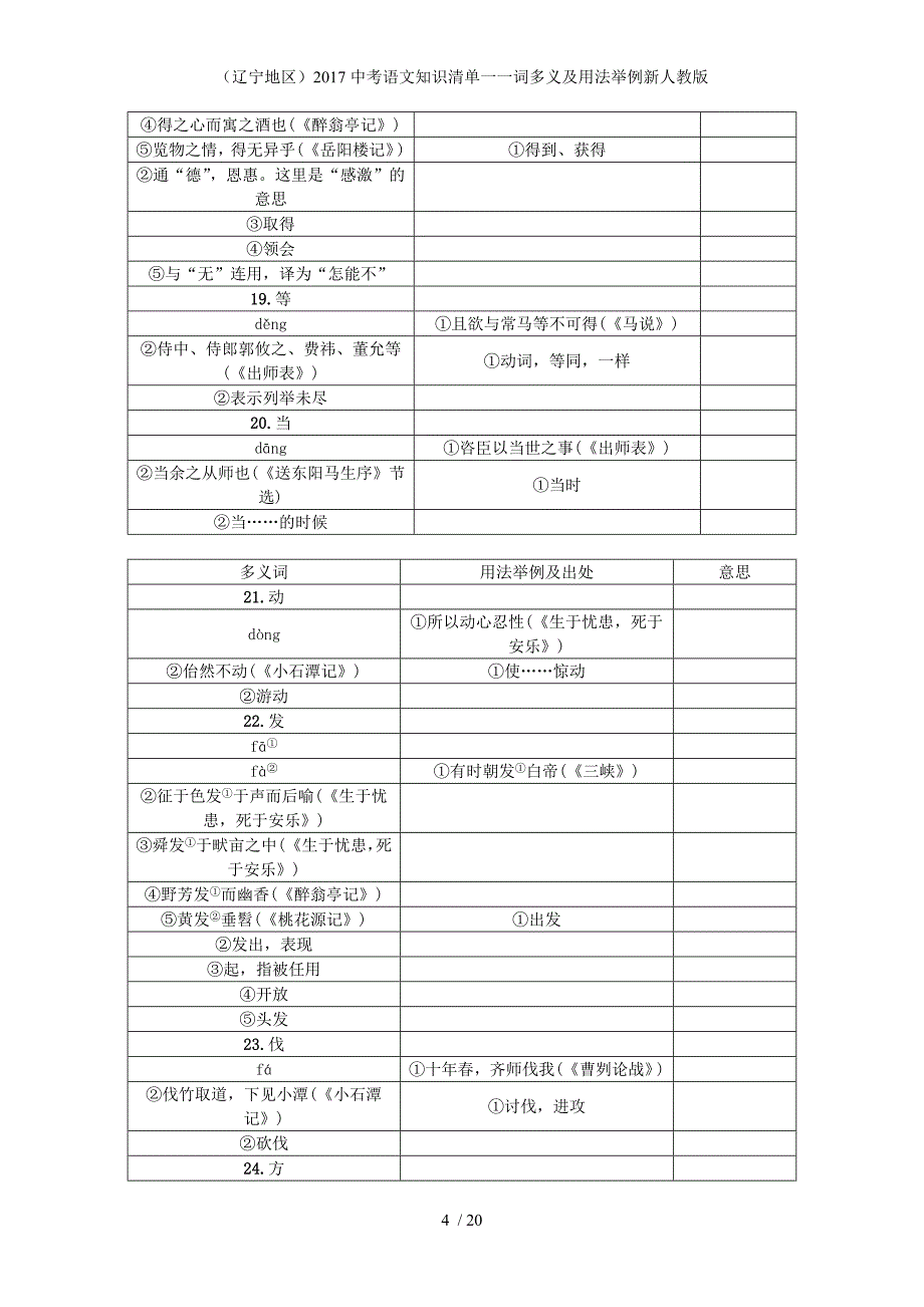 中考语文知识清单一一词多义及用法举例新人教版_第4页