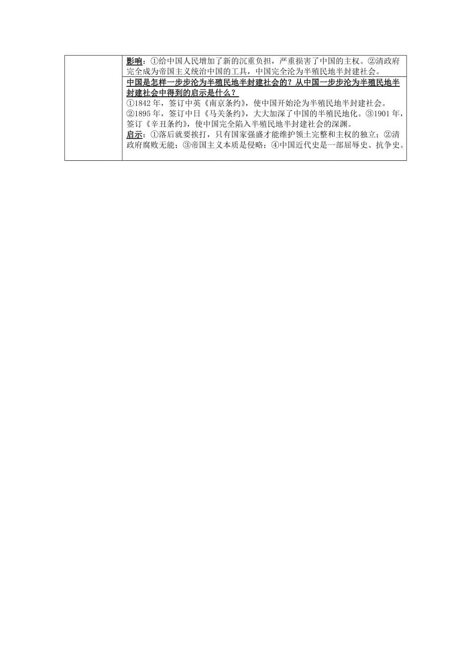 湖南省长沙市长郡芙蓉中学八年级历史上册 第一单元 侵略与反抗复习教案 新人教版_第5页