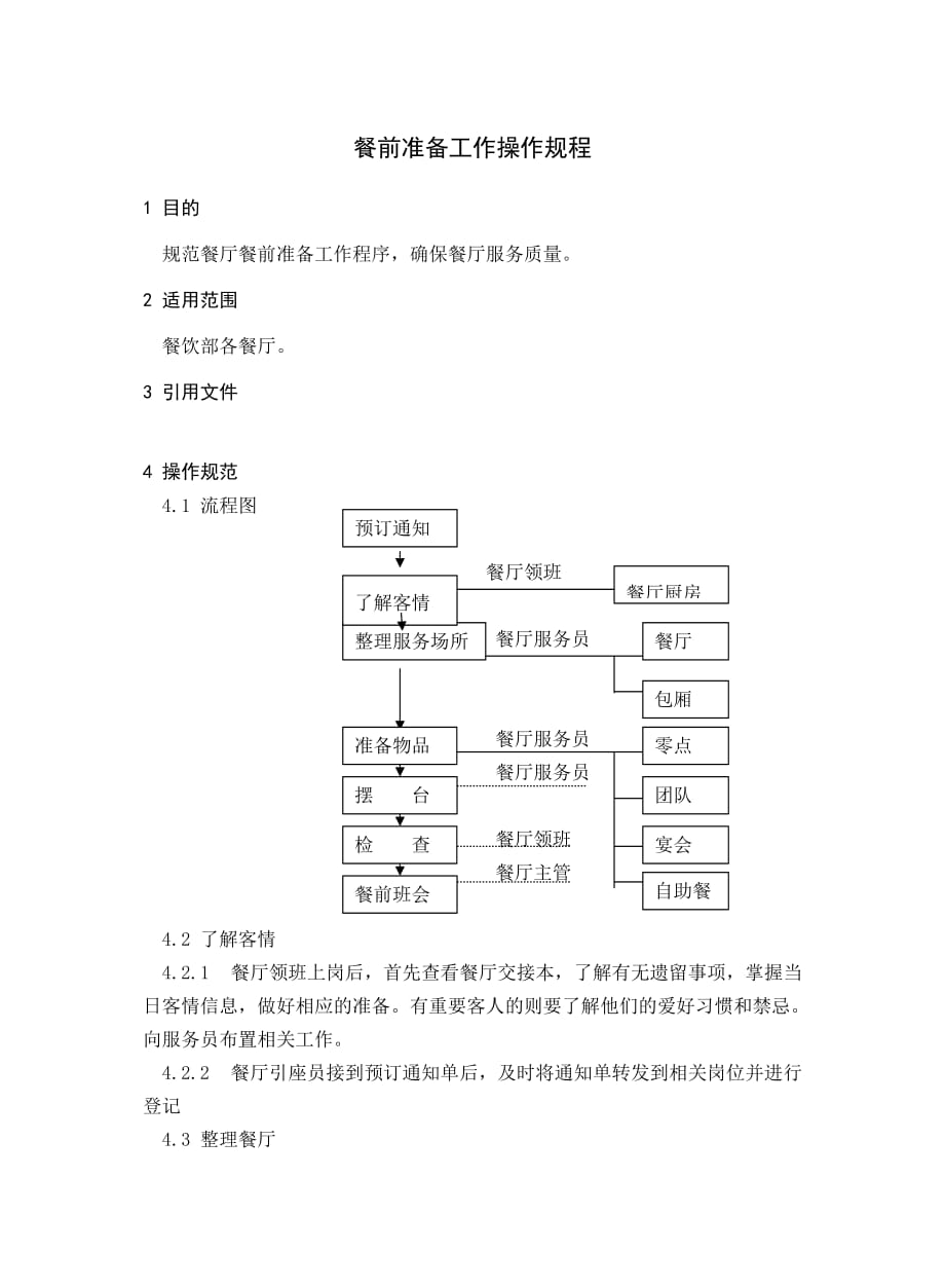 《精编》餐前准备工作操作规程_第1页