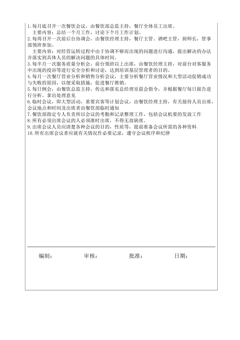 《精编》餐饮部会议召开制度_第1页