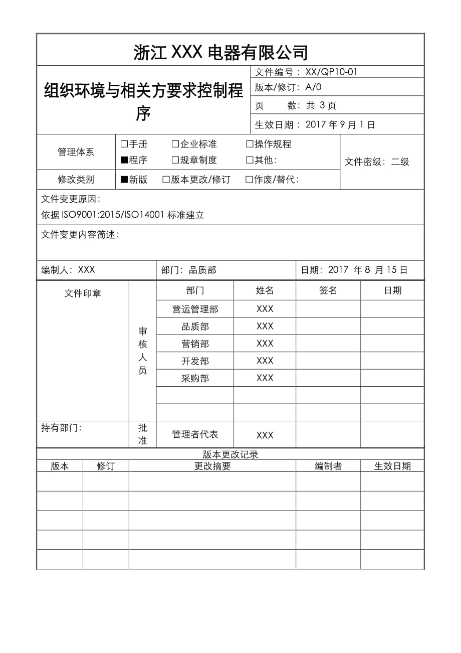 组织环境与相关方要求控制程序文件.doc_第1页