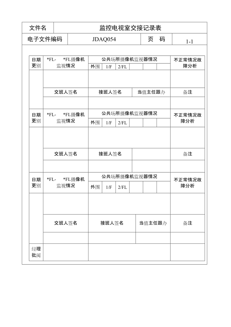 《精编》监控电视室交接记录表_第1页