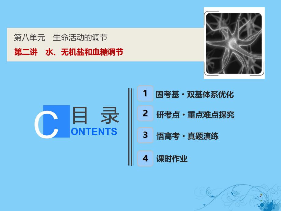 高考生物一轮复习第八单元生命活动的调节第二讲水、无机盐和血糖调节课件苏教版_第1页