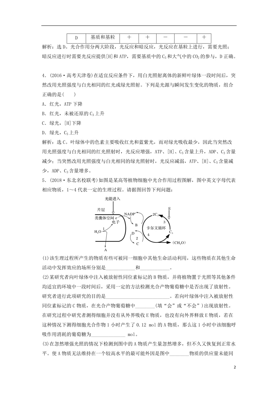 高考生物总复习第三单元细胞的能量供应和利用第10讲光合作用的探究历程和基本过程提考能强化通关新人教版_第2页